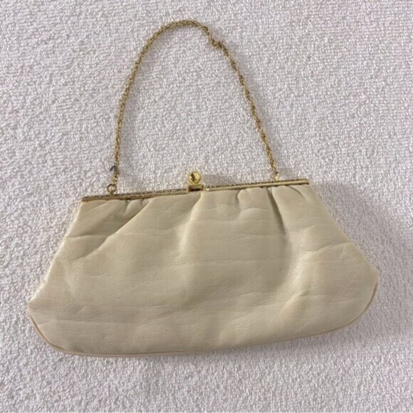 Vintage Cream Leather Mini Purse Clutch Wristlet - Picture 2 of 14